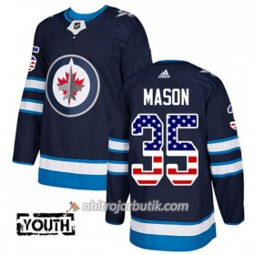 Barn Ishockey Winnipeg Jets Tröja Steve Mason 35 Adidas 2017-2018 Marinblå USA Flag Fashion Authentic
